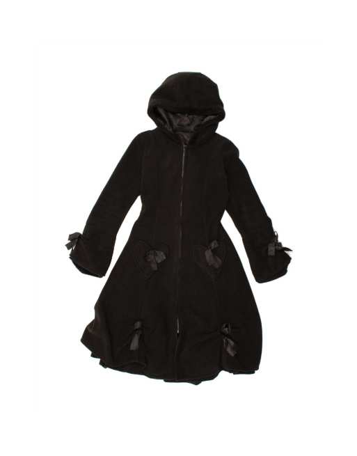 Vintage Hooded Fleece Princess Coat UK 12 Medium In Black