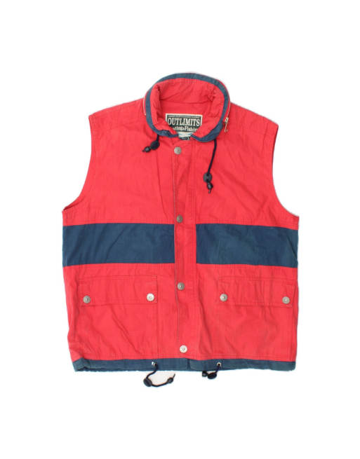 Vintage Hooded Gilet UK 40 Large In Red Colourblock