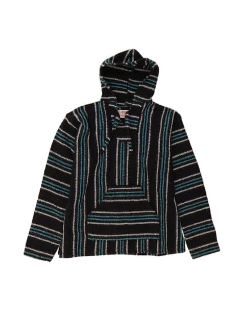 Vintage Hooded Jumper Sweater Large In Black Striped - view 1