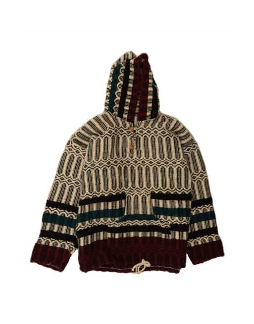 Vintage Hooded Jumper Sweater Medium In Grey Geometric