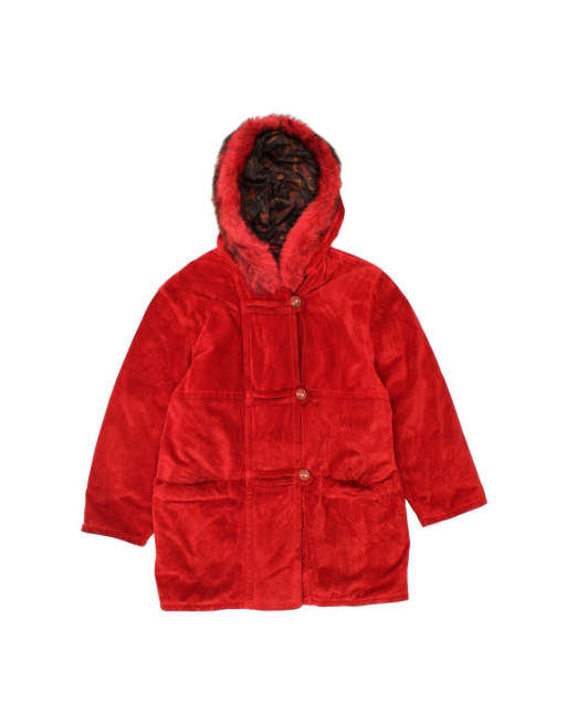 Vintage Hooded Leather Coat It 44 Medium In Red