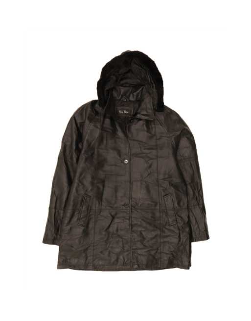 Vintage Hooded Leather Coat It 48 XL In Black
