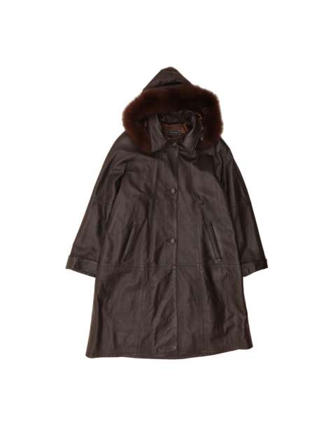Vintage Hooded Leather Coat UK 16 Large In Brown - view 1
