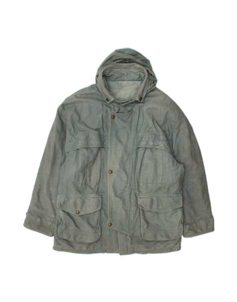 Vintage Hooded Leather Jacket It 52 XL In Blue - view 1