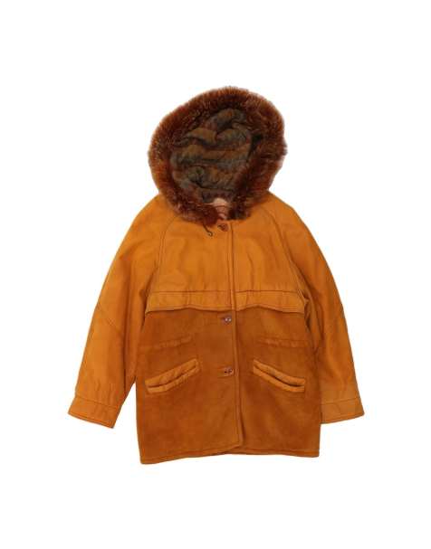 Vintage Hooded Leather Jacket UK 16 Large In Brown - view 1