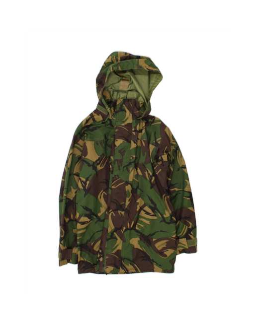 Vintage Hooded Military Jacket UK 36 Small In Green Camouflage