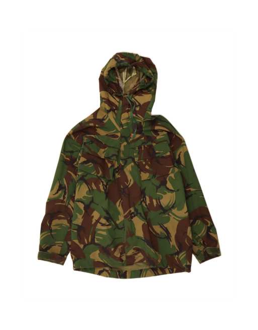 Vintage Hooded Military Jacket UK 38 Medium In Green Camouflage