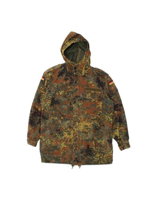 Vintage Hooded Military Jacket UK 42 XL In Khaki Camouflage