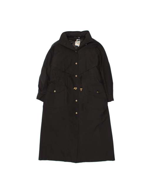 Vintage Hooded Overcoat UK 16 Large In Black