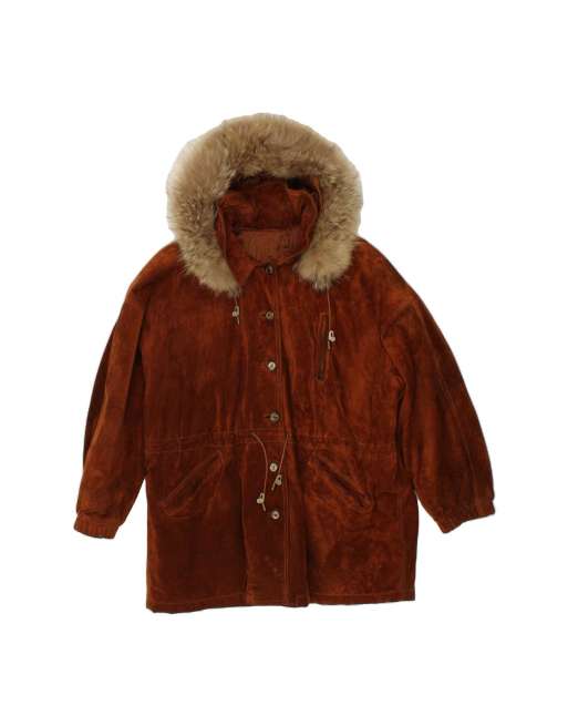 Vintage Hooded Overcoat UK 18 XL In Brown