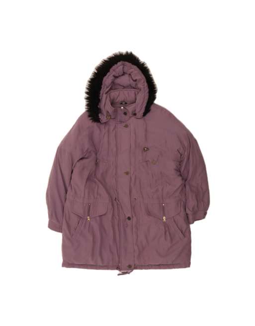 Vintage Hooded Padded Coat UK 22 3XL In Purple