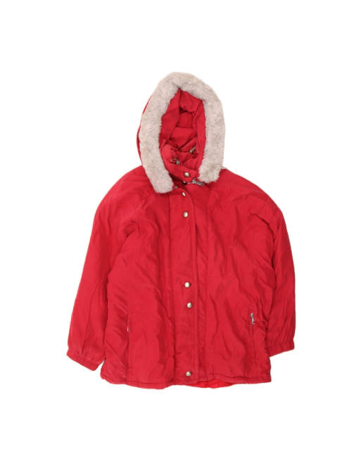 Vintage Hooded Padded Jacket UK 16 Large In Red