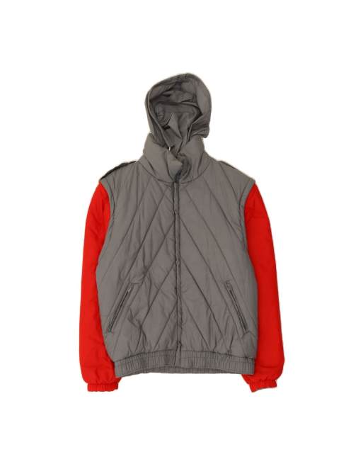 Vintage Hooded Padded Jacket UK 38 Medium In Grey Colourblock