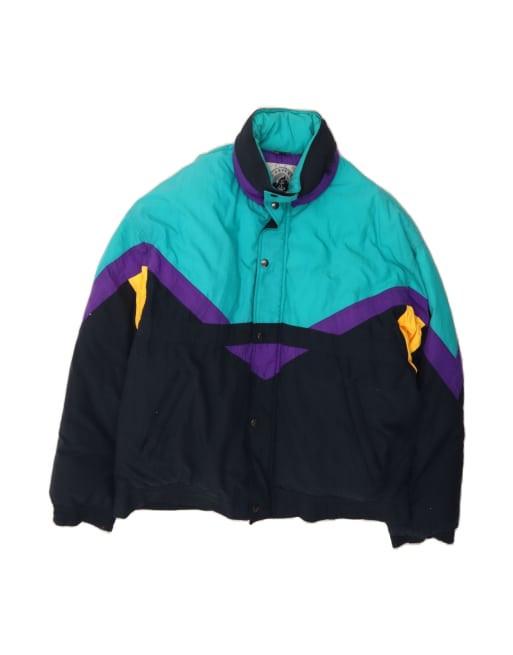 Vintage Hooded Padded Jacket UK 40 Large In Blue Colourblock