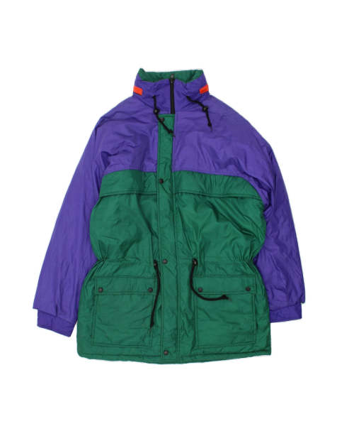 Vintage Hooded Padded Jacket UK 44 2XL In Green Colourblock - view 1