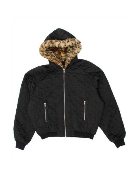Vintage Hooded Quilted Jacket UK 18 XL In Black - view 1
