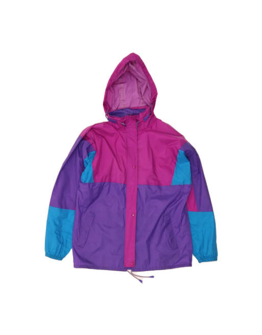 Vintage Hooded Rain Jacket UK 16 Large In Multicoloured Colourblock