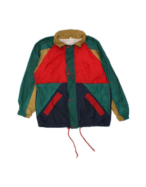 Vintage Hooded Rain Jacket UK 36 Small In Multicoloured Colourblock