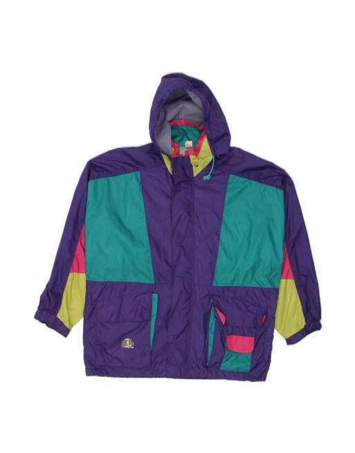 Vintage Hooded Rain Jacket UK 40 Large In Purple Colourblock