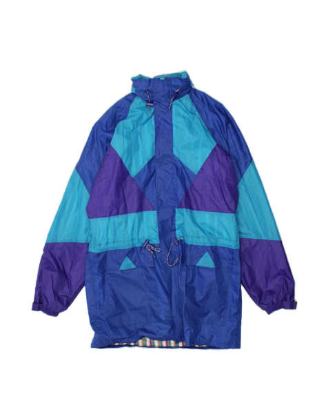 Vintage Hooded Rain Jacket UK 42 XL In Blue Colourblock - view 1