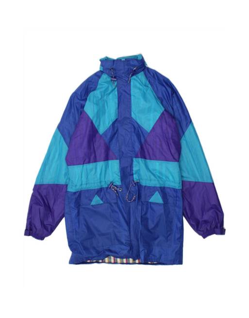 Vintage Hooded Rain Jacket UK 42 XL In Blue Colourblock