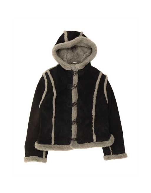 Vintage Hooded Sherpa Jacket It 48 XL In Black