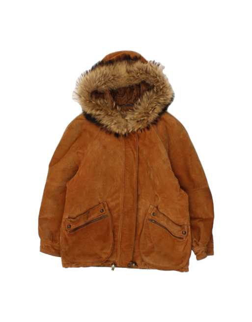Vintage Hooded Suede Jacket It 44 Medium In Brown