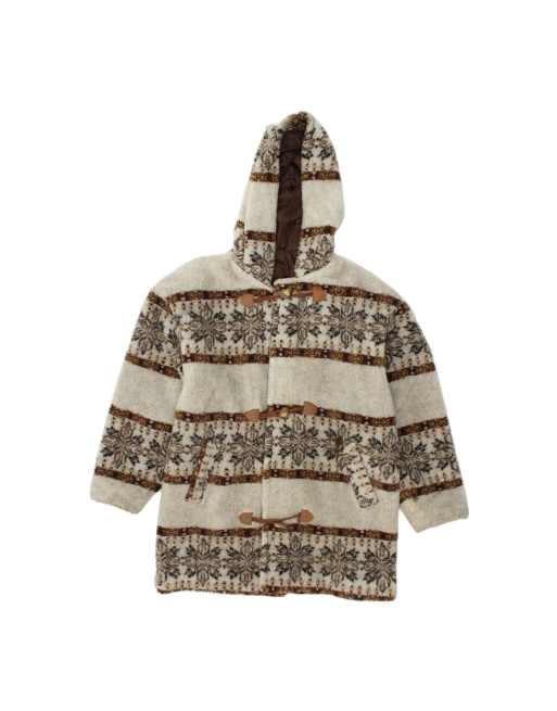 Vintage Hooded Teddy Bear Duffle Coat UK 20 2XL In Grey Fair Isle