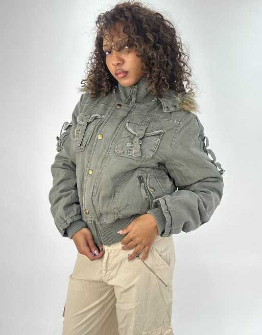 Vintage hooded utility jacket in khaki
