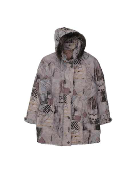 Vintage Hooded Windbreaker Coat UK 18 XL In Grey Patchwork - view 1