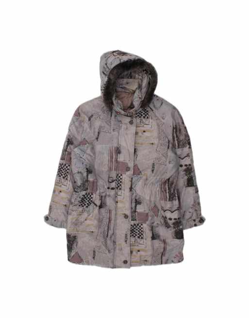 Vintage Hooded Windbreaker Coat UK 18 XL In Grey Patchwork