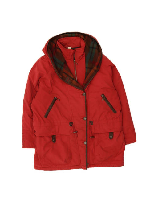 Vintage Hooded Windbreaker Coat UK 22 3XL In Red