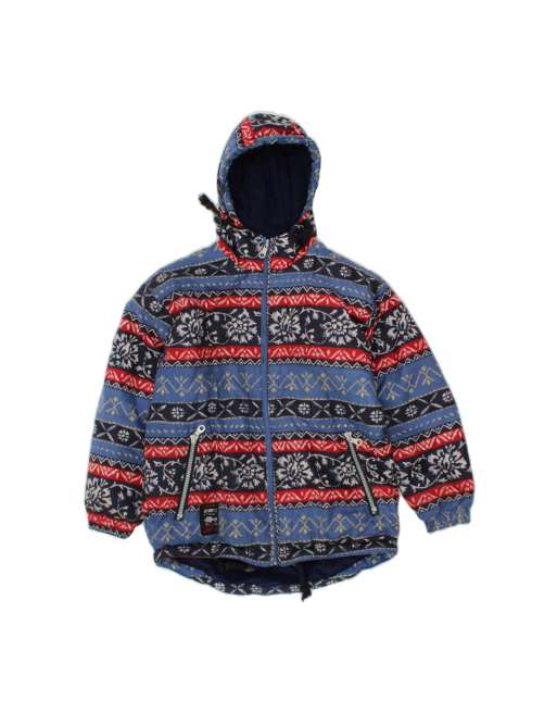 Vintage Hooded Windbreaker Jacket EU 42 Large In Blue Fair Isle