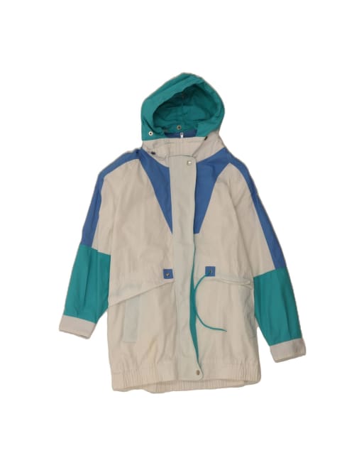 Vintage Hooded Windbreaker Jacket UK 14 Medium In White Colourblock
