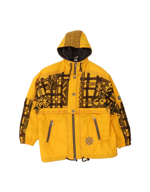 Vintage Hooded Windbreaker Jacket UK 20 2XL In Yellow Geometric