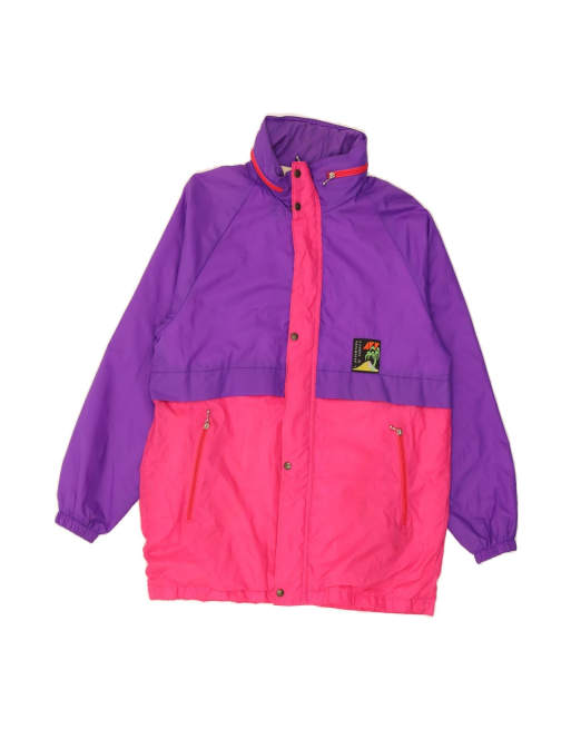 Vintage Hooded Windbreaker Jacket UK 38 Medium In Purple Colourblock