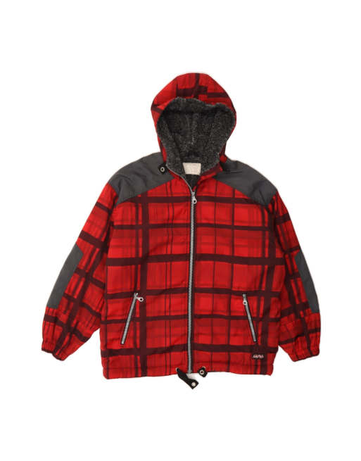 Vintage Hooded Windbreaker Jacket UK 40 Large In Red Check