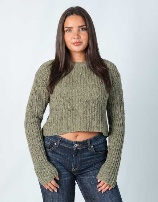 Vintage House M knitted top in khaki green