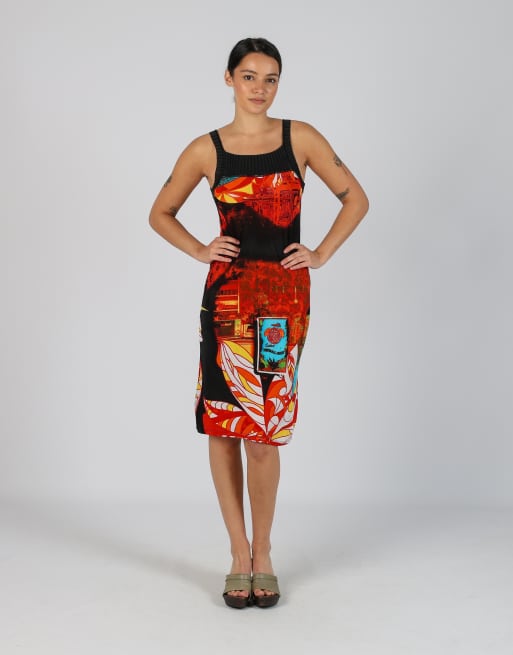 Vintage Hueva Blanco S woven midi dress in black