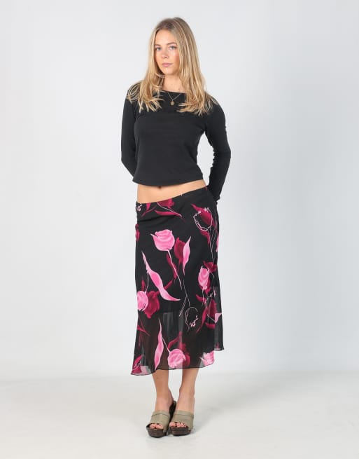 Vintage Hui Kang S woven midi skirt in black