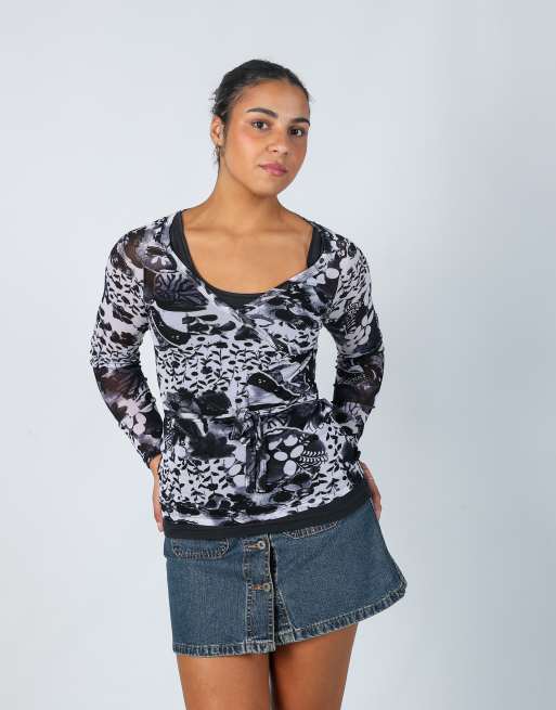 Vintage ici et maintenant M mesh top in black