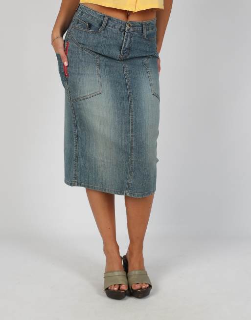 Vintage Identita M denim midi skirt in blue, 2 of 4