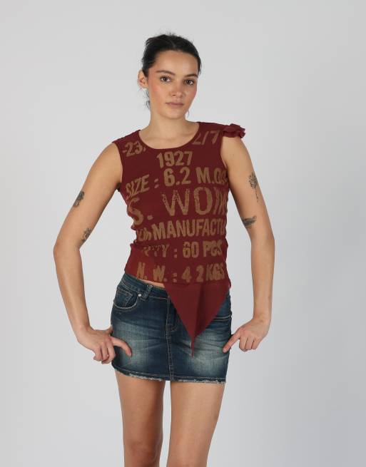 Vintage IKKS S mesh top in burgundy red