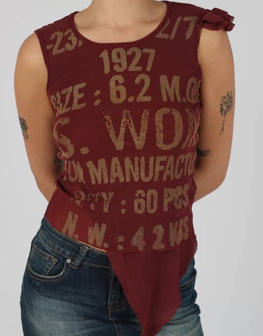 Vintage IKKS S mesh top in burgundy red, 4 of 4