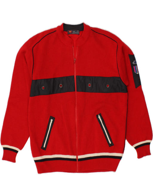 Vintage Il Granchio Size M Colourblock Cardigan Sweater in Red