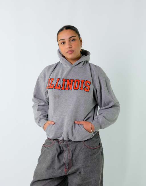 Vintage Illinois L Hoodie Grey