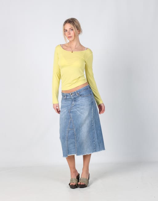 Vintage Indian Rose S denim midi skirt in blue