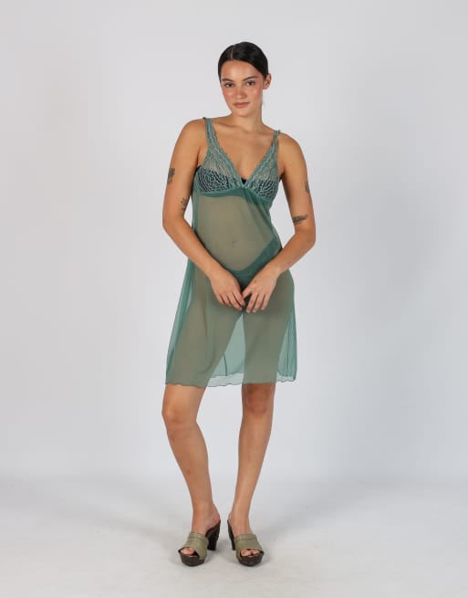 Vintage Intimissimi S mesh midi dress in light green