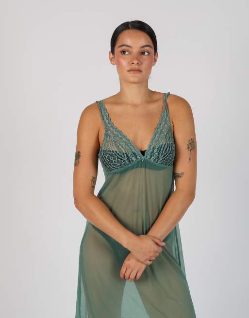Vintage Intimissimi S mesh midi dress in light green, 2 of 4