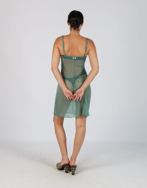 Vintage Intimissimi S mesh midi dress in light green, 3 of 4